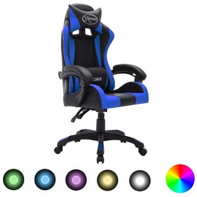 kék és fekete műbőr versenyszék RGB LED-világítással