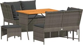 vidaXL 5 részes szürke polyrattan kerti ülőgarnitúra párnákkal