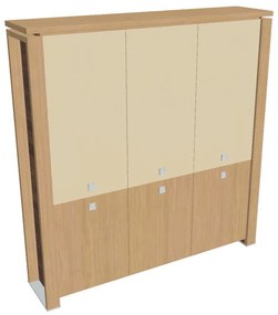 Verno+ magas szekrény 200 x 46 x 210 cm, kombinált ajtó, világos tölgy / vanília