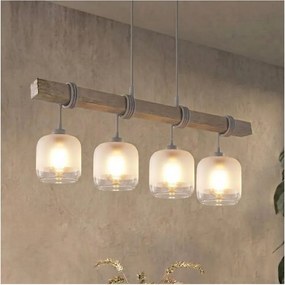 BRILAGI - Kábellel függesztett csillár WOOD GLASS 4xE27/60W/230V fenyő/szürke/fehér
