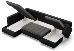 Tokio U sarokkanapé, 3 ágyneműtartóval, bársony + műbőr, baloldali, szürke - fekete