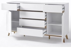 Cervo polcos-fiókos komód, matt fehér MDF, 169 cm