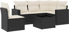 vidaXL 6 részes fekete polyrattan kerti ülőgarnitúra párnákkal