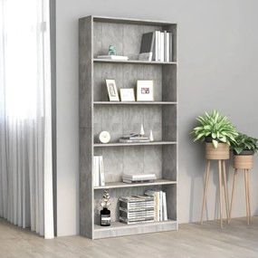 5-szintes betonszürke szerelt fa könyvszekrény 80 x 24 x 175 cm