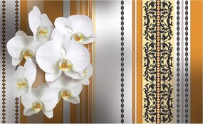Flizelin fotótapéta Orchideák arany és csíkok ritmusa 416x254 +ragasztó