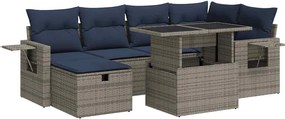 vidaXL 7 részes szürke polyrattan akácfa kerti ülőgarnitúra párnákkal