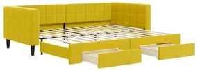 sárga kihúzható bársony heverő fiókkal 90 x 200 cm