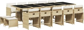 vidaXL 15 részes bézs polyrattan kerti étkezőgarnitúra párnákkal