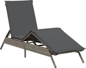 vidaXL szürke polyrattan napozóágy párnával