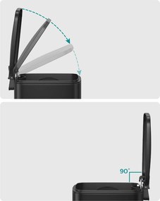 Fürdőszobai szemetes tetővel, 8l, kis helyekre, soft close, acél, fekete