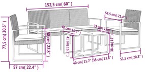 5 részes sötétszürke polyrattan kerti étkezőgarnitúra párnákkal