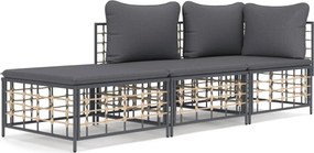 vidaXL 3 részes antracitszürke polyrattan kerti ülőgarnitúra párnákkal