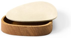 Krémszínű-natúr színű fedeles-dekoratív fa-öko bőr tárolódoboz 14x12,5x3,5 cm Curve Nupo – LIND DNA