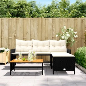 vidaXL L-alakú fekete polyrattan kerti kanapé asztallal és párnával