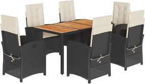 vidaXL 7 részes fekete polyrattan kerti étkezőgarnitúra párnával