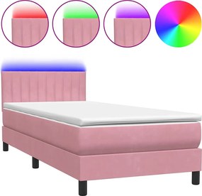 vidaXL rózsaszín bársony rugós és LED-es ágy matraccal 90x220 cm
