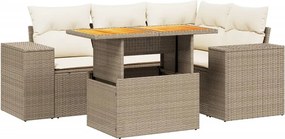 vidaXL 5 részes bézs polyrattan kerti ülőgarnitúra párnákkal