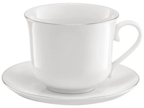 Csésze Aura ezüst tányérral, Ambition, porcelán, 450 ml, fehér