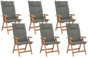 Összecsukható kerti akácfa szék hatdarabos szettben grafitszürke párnákkal JAVA Beliani