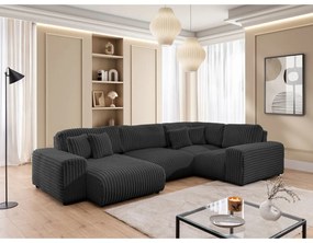 Sötétszürke kordbársony sarokkanapé (jobb oldali-U alakú) Justin – Ropez