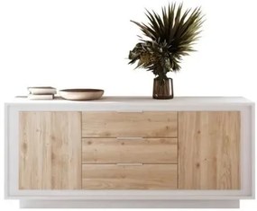 SKY 2.0 komód 2 ajtóval és 3 fiókkal, fehér matt lakkozott vázzal és Cadiz tölgy mintázatú laminált előlapokkal