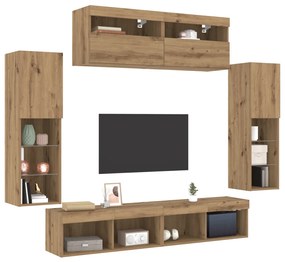 TV faliszekrények LED világítással 2 db Kézműves tölgy 80x30x30 cm