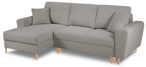Világosszürke buklé kinyitható tárolóhelyes sarokkanapé (bal oldali-heverő résszel) Kyoto – Cosmopolitan Design