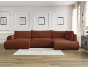 Téglavörös kordbársony kinyitható sarokkanapé (bal oldali-U alakú) Lucien – Bobochic Paris