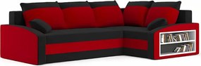 Grande sarokkanapé polcokkal , polc a jobb karfaban, jobboldali, szövet anyag, bonell töltet, fekete - piros