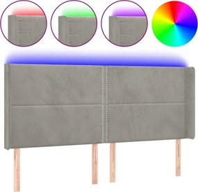 vidaXL világosszürke bársony LED-es fejtámla 203x16x118/128 cm
