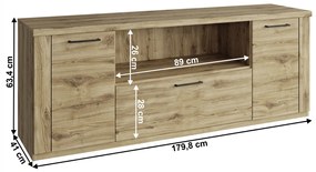 TV asztal DORSI 2D1S/180, tölgyfa Navarra