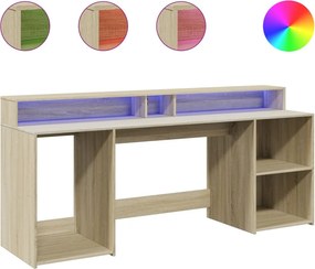 vidaXL sonoma tölgy színű szerelt fa íróasztal LED-ekkel 200x55x91 cm
