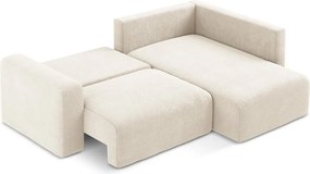 Krémszínű zsenília kinyitható-tárolóhelyes sarokkanapé (jobb oldali-L alakú) Kona – Makamii