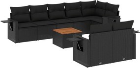 vidaXL 9 részes fekete polyrattan kerti ülőgarnitúra párnákkal