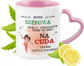 Bögre A Főnöknek Rózsaszín Szív Alakú Füllel Kávé Ajándék