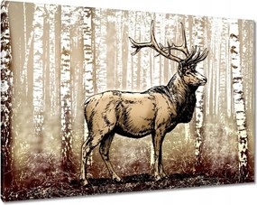 Vászonkép 100x70 Szarvas a nyírfaerdőben