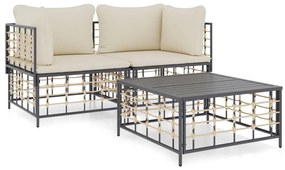 3 részes antracitszürke polyrattan kerti ülőgarnitúra párnákkal