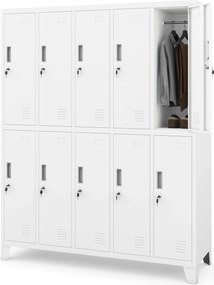 10 ajtós BHP fém öltözőszekrény BARTEK 1360 x 1720 x 450 mm, fehér