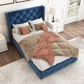 Kárpitozott ágy Gyerek egyszemélyes ágy 90x200cm bársony, kék