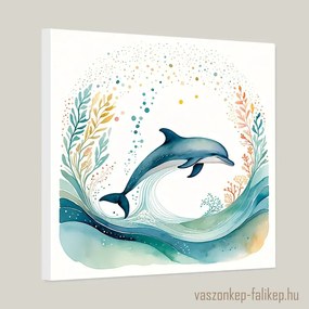 Delfin az óceánban illusztráció akvarell – Prémium falikép 40x40cm