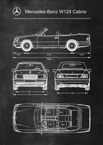 Poszter Mercedes Benz W124 Cabrio Retro Patent Blueprint
