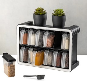 13 részes műanyag fűszertartó készlet állvánnyal 250 ml