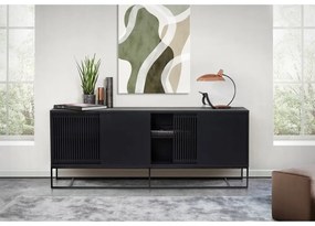 Fekete alacsony komód tölgyfa dekorral 188x75 cm Ende – Woodman