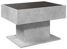 betonszürke szerelt fa dohányzóasztal LED-del 70 x 50 x 45 cm