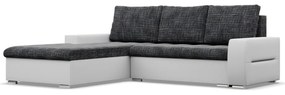 Toronto sarokkanapé, 2 ágyneműtartóval, fonott + műbőr, baloldali, sötétszürke - fehér