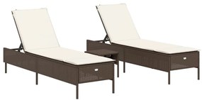 3 részes barna polyrattan napozóágy szett párnával