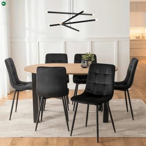 szett étkezőasztal HARRY 102-142 cm artisan tölgy/fekete és 6 szék PERU fekete