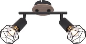 Globo 54802S-2H Spotlámpa fekete fém, barna fa betéttel. HxSZxM:220x100x180, fényforrás nélkül 2xE14 40W 230V