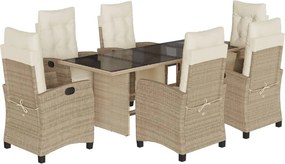 vidaXL 7 részes bézs polyrattan kerti étkezőgarnitúra párnákkal