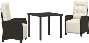 vidaXL Kert étkező szett párnával 3 pcs Barna polirattan